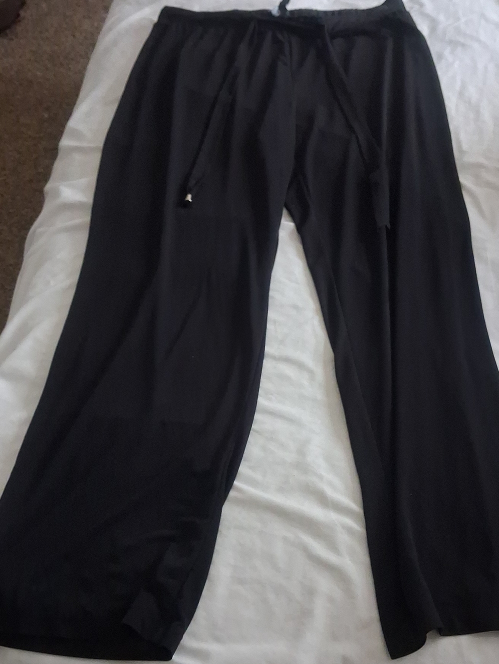 Ellen Tracy Black Knit Wide Leg Drawstring Lounge Pants - Size L